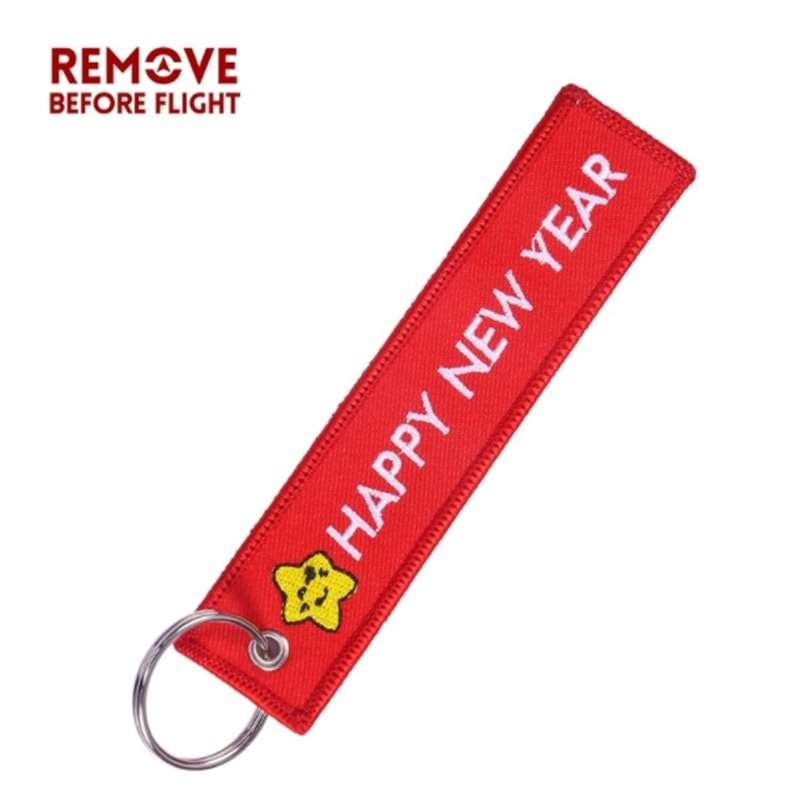 Odebrat před odletem Šťastný Nový Rok výšivka Tkané Tag Keychain Vánoční dárek