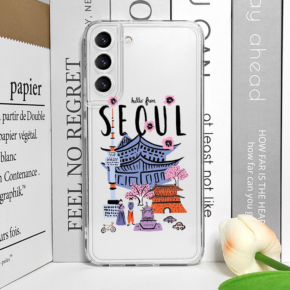 Trendiges Korea Paris New York City Klare Handyhülle für Samsung Galaxy S25 S24 S23 S22 Ultra S21 Plus S20 FE A55 Weiche Hülle Fundas