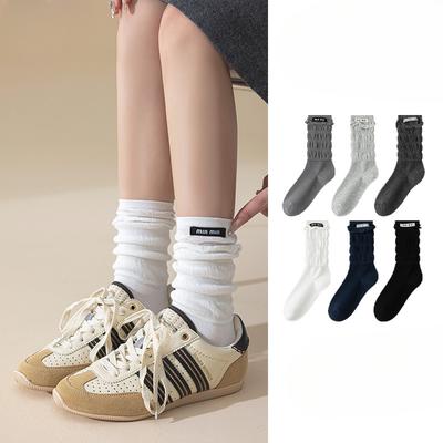 Female Autumn and Winter Trend Cloth Label Boneless Bubble Mouth Tube Stack Socks