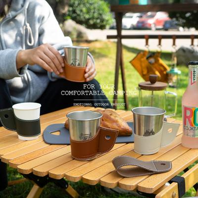 CLS Outdoor Paper Cup PU Cup Cover Camping Picnic Barbecue Heat Insulation Heat-resistant Handle Cup Protective Leather Cover