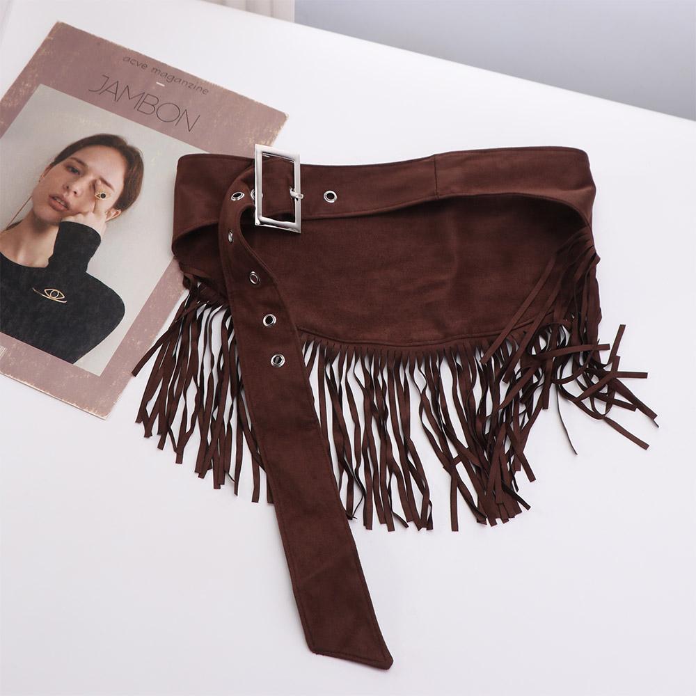 Cowboy Style Tassel Waist Belt Solid Color Triangle Butt Curtain Fashion Mini Skirts Girl