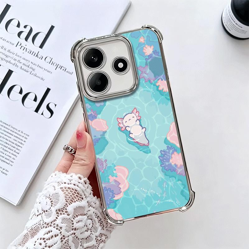 Axolotl Cartoon Cute Plating Phone Case For Xiaomi Redmi Note 14 15 Pro Plus 13 12 11 11S 11T 10 9S 9 5G Anti-Fall Airabag Cover