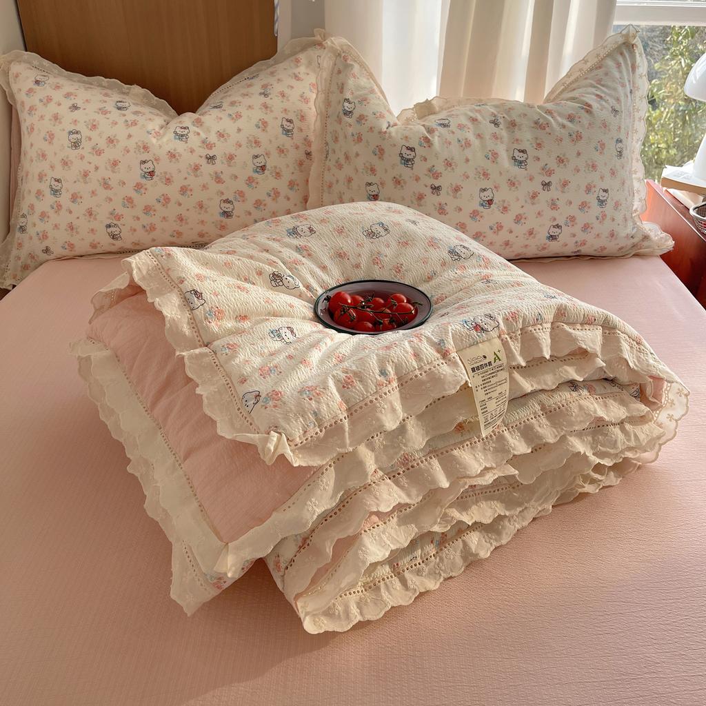 Wrinkled yarn summer blanket, air conditioner, four piece set, new Jinke machine washable lace dormitory, summer cool blanket, thin blanket