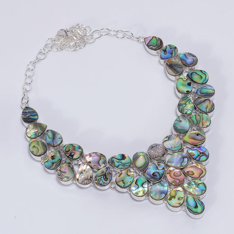 

Beautiful Top Grade Qualite 100% Natural Abalone Shell Pear Shape Ethnic Style Handmade Jewelry 925 Steling Silver Necklace 19 WSJ-5136 срібний