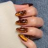 Autumn/Winter Brown Cat Eye Glitter Press-On Nails with White Polka Dots - Trendy Fake Nails, Nail Tips