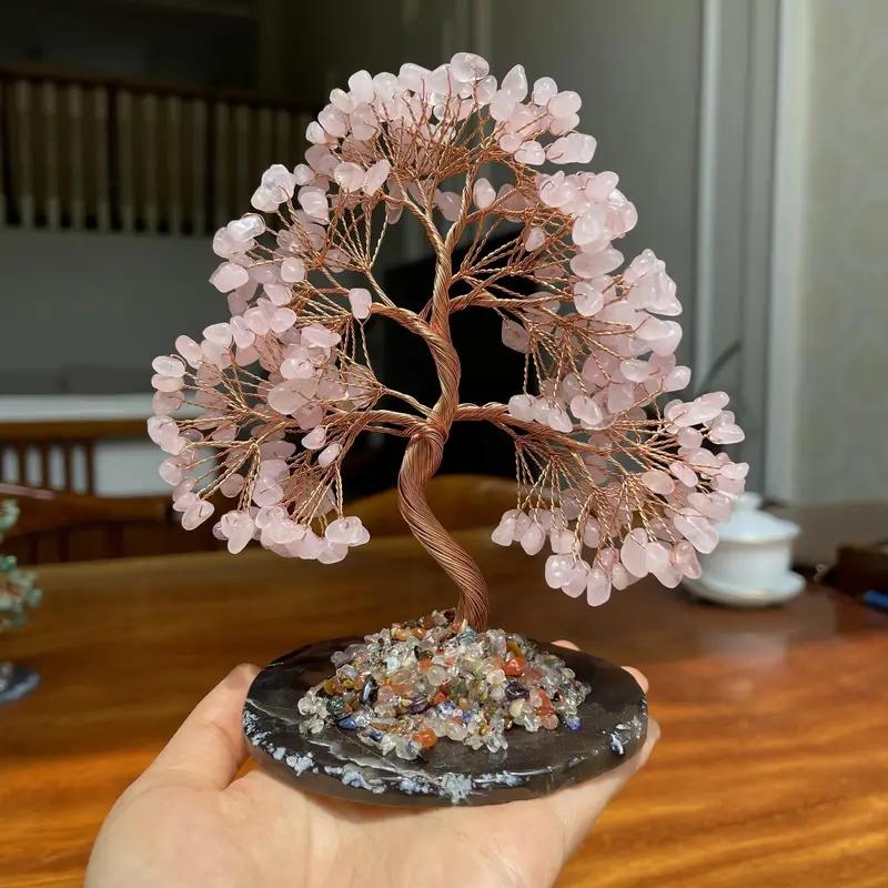 Natürlicher Kristallbaum, Grüner Aventurin, Rosenquarz-Dekoration, Heim-/Bürodekoration, Geldbaum, Lebensbaum Meditations-Ornament