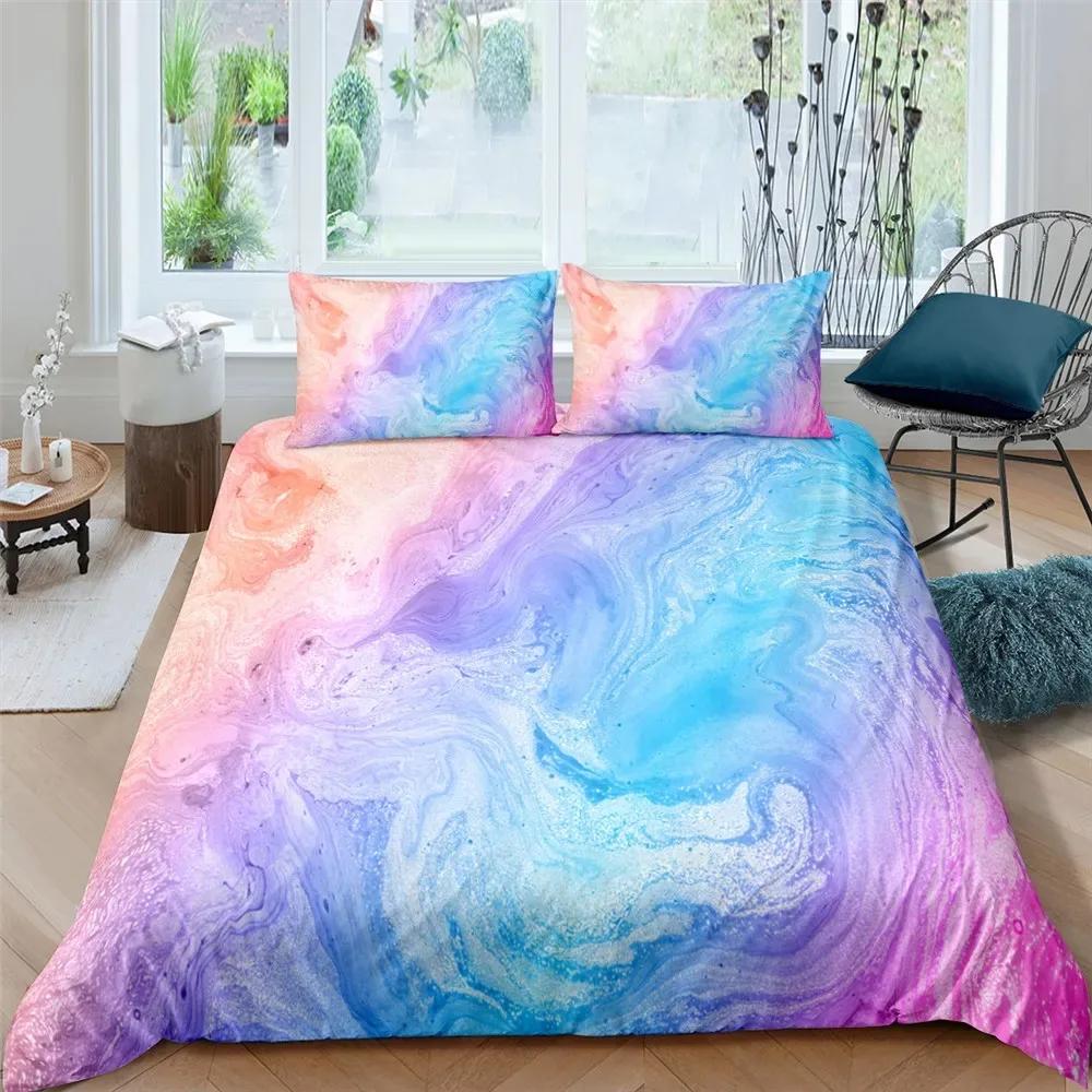 

Colorful Marble Tie Dye Watercolor Pastel Abstract Girly Comfortable Duvet Quilt Cover Pillowcase Bedding Set Children Bedroom AU Single 140x210cm