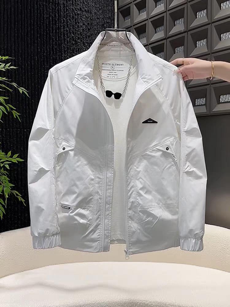 Men's Casual Stand Collar Windbreaker Jacket – Versatile American Style, Perfect for Spring, Summer & Autumn.