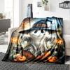 Halloween Cute White Ghost Pumpkin Light Tree Print Flannel Throw Blanket Soft Warm Blanket for Sofa Bed Home Decor