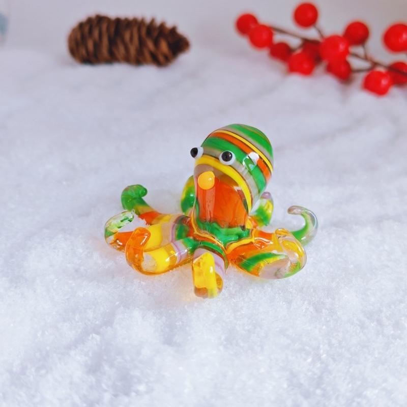Multicolor Octopuses Glass Miniature Figurine Home Office Desktop Decors Car Ornament Gift for Birthdays Valentines Day