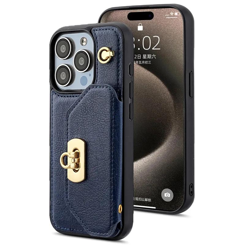 Crossbody Leather Phone Case Wallet with Card Holder for IPhone 16 15 14 Plus 13 Pro Max Stand Shockproof Protective Cover Women