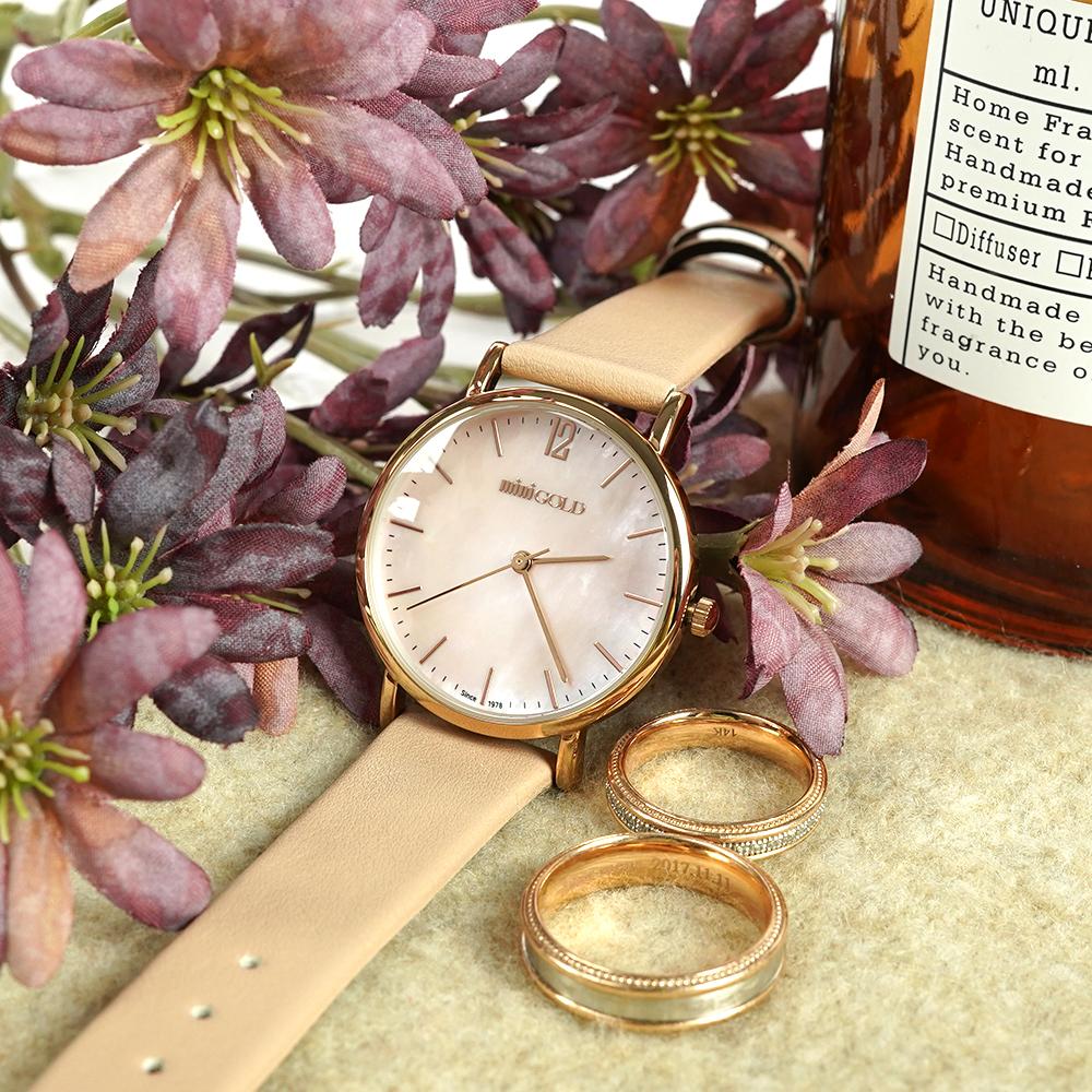 Jyullieoseu Wsb021 Mother-Of-Pearl Round Women'S Leather Watch + Free Bracelet