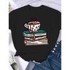 Woman Plus Size Round Neck Half Sleeve T-shirt Printed T-shirt Top New T Shirt Coffee Books Brown Books American Retro T-shirt