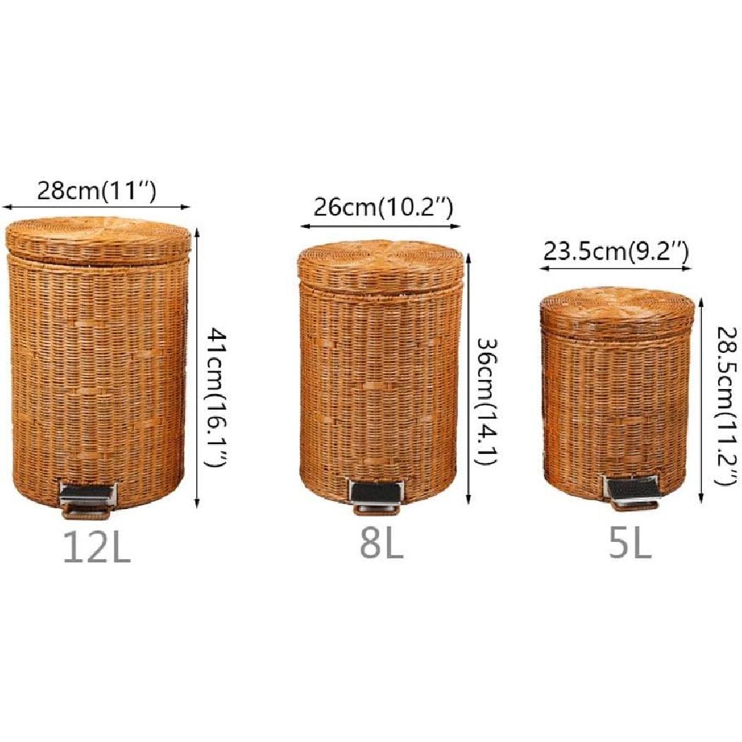 Nordic Creative Natural Rattan Trash Can Slow Down Silent Pedal Garbage Bin with Lid Fashion Country Style Wastebasket (Color : Yellow, Size : 8L)