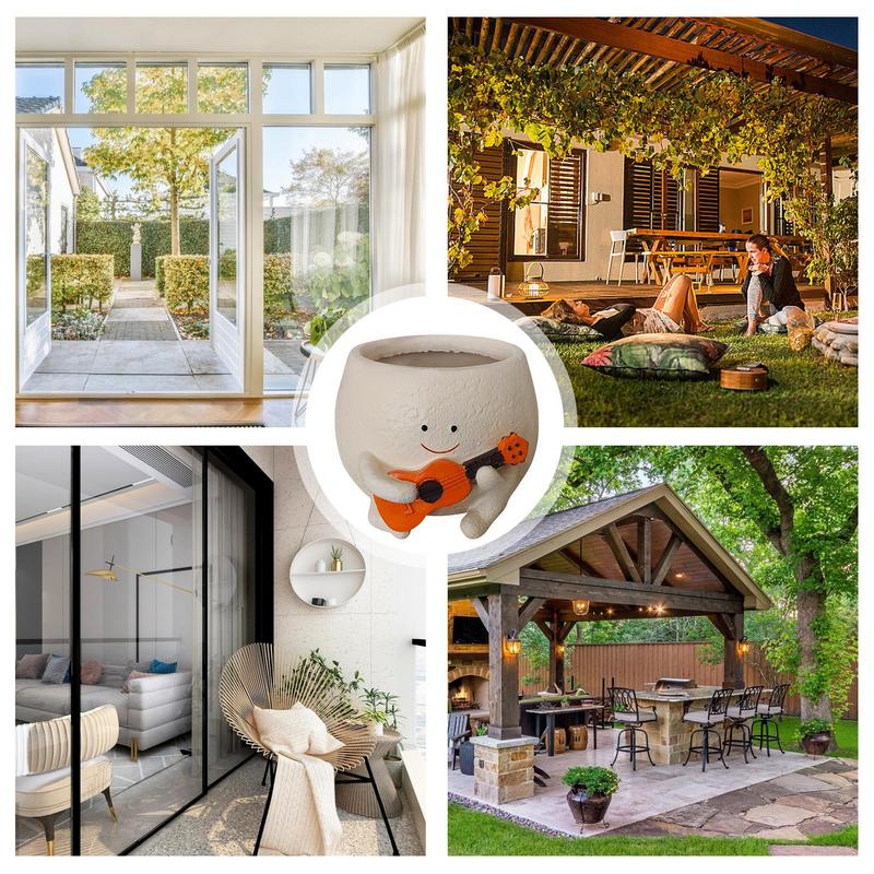 Cute Head Flower Pots Guitar Boy Shape Smile Face Planter Drainage Design Planter Pots With Drainage Design Flower Planter