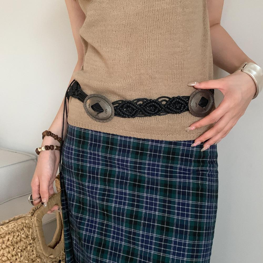 Gala design woven Ethnic Style Weave Belt Hollow Tassel Waist Chain Elegant Bohemian Style Belt  Female/Girls zwart