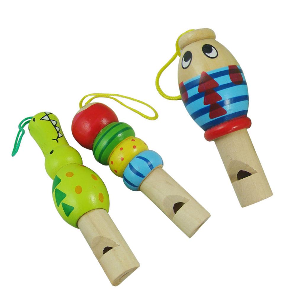 3PCS Set Wooden Whistle Toys Fish Crocodilian Clown Shapes Lightweight Portable Educational Musical Toddler Whistles
