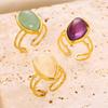 Temperament Retro Geometry Water Drop Natural Stone Stainless Steel Double Layer Adjustable Opening Rings for Women Jewelry Gift