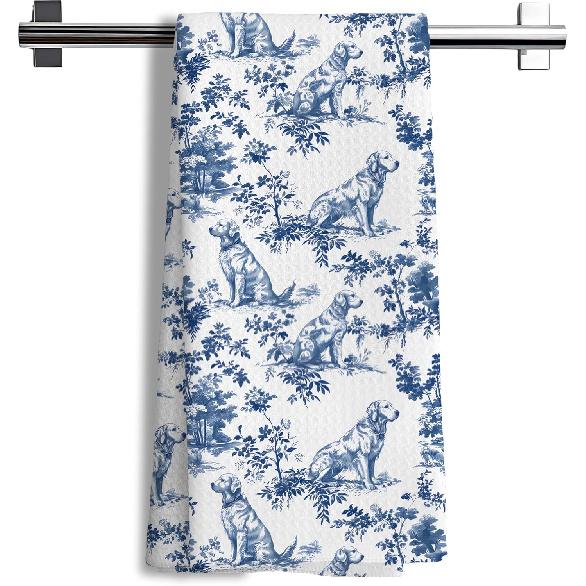 Chinoiserie Golden Retriever Kitchen Towels, Golden Retriever Gifts Decorative Dish Tea Towels, Blue and White Floral Grandmillennial Botanical Dog A-golden Retriever 01