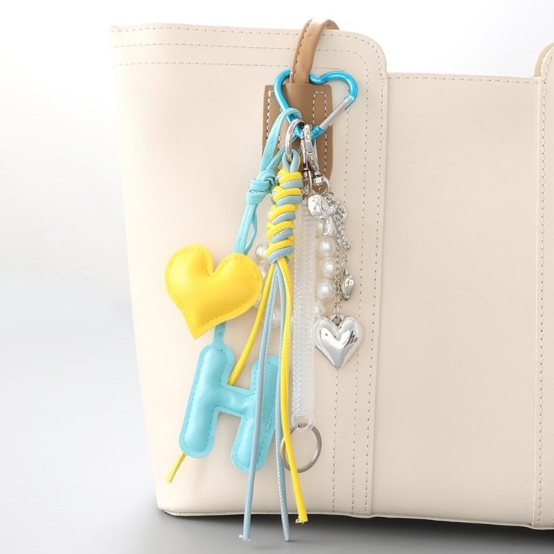 Cute Bag Charm Pendant Keyring Alphabets Heart Braided Rope Keychain Bag Charm for Backpack Purse Handbag Decoration