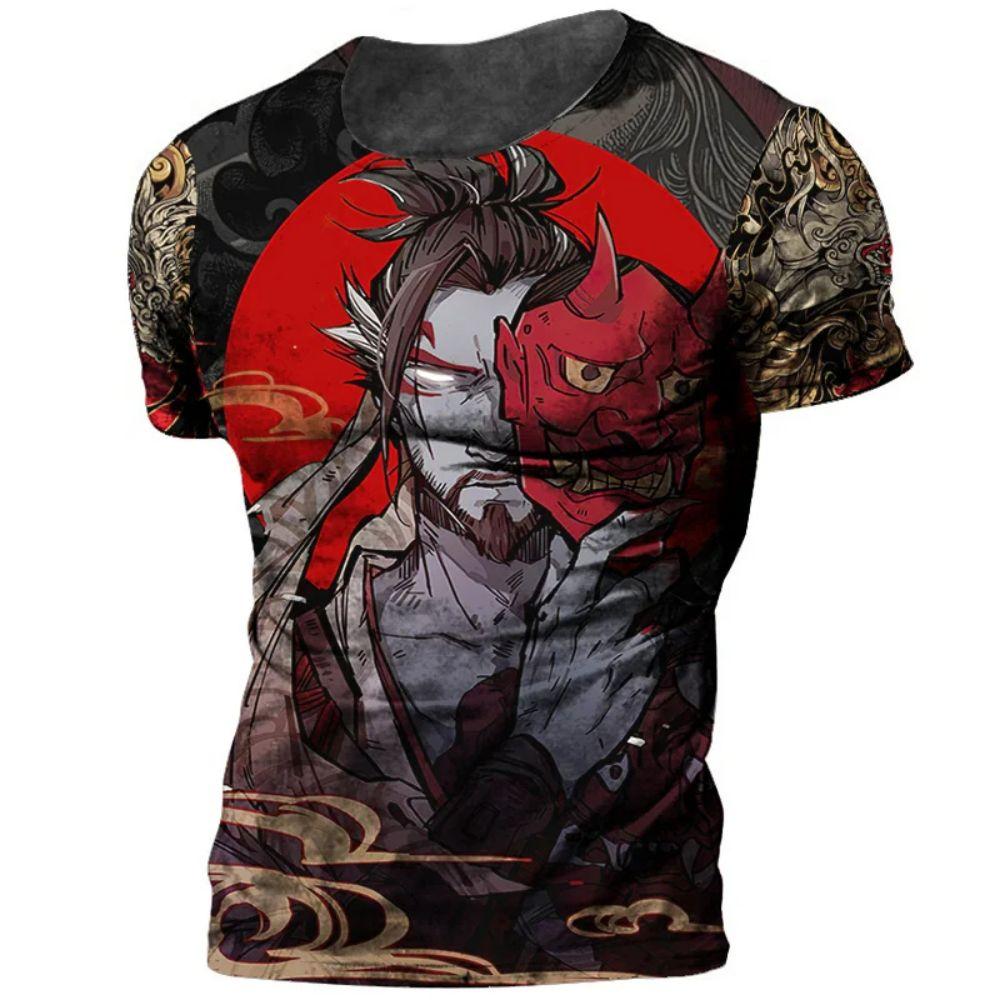 Japanepe Samurai T-shirt Men Japan Style Print Short Sleeve Tops Tees Casual Retro Boys T Shirt Oversized Vintage Men's Clothing