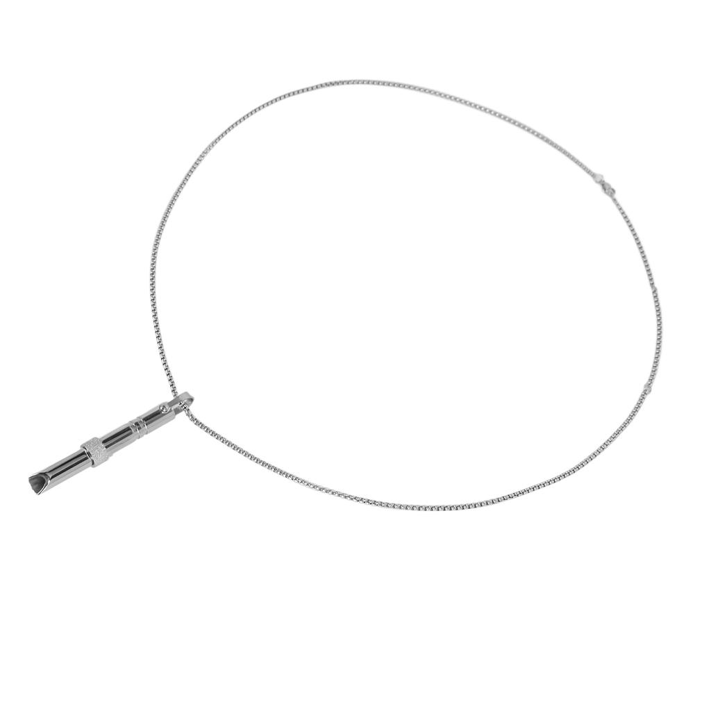 Whistle Pedant Necklace Reduce Anxiety Deep Breathing Stainless Steel Stress Relief Necklace Silver
