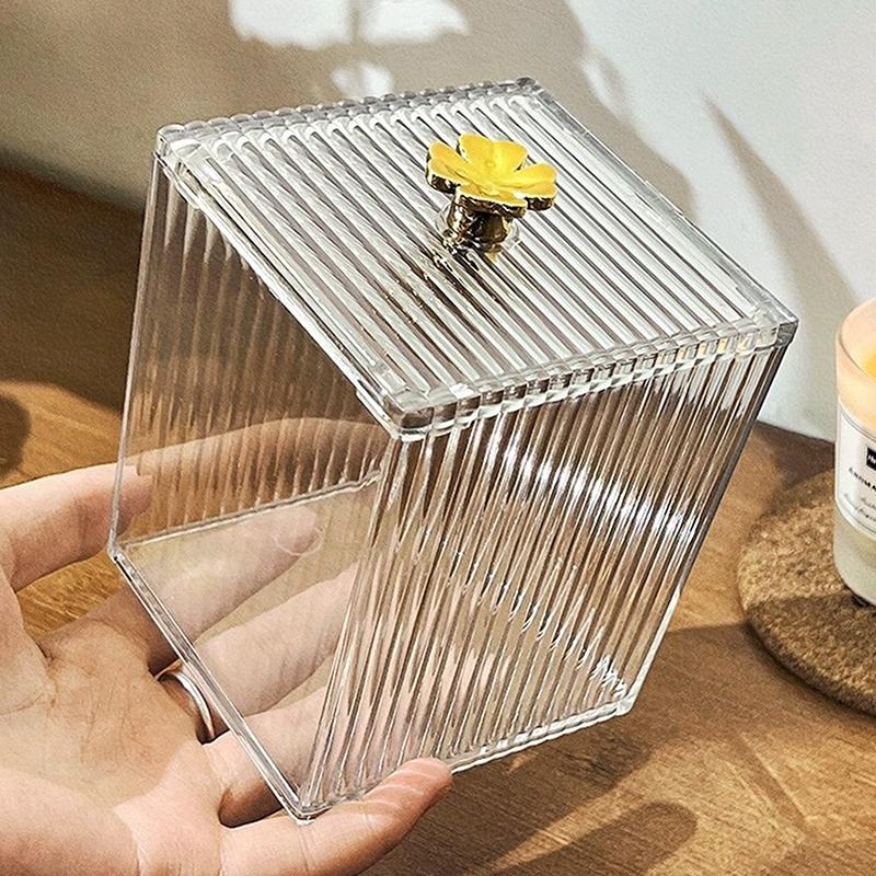 Acrylic Makeup Organizer Cotton Swabs Container Cosmetic Jewelry Cotton Pad Storage Box For Bathroom Organization