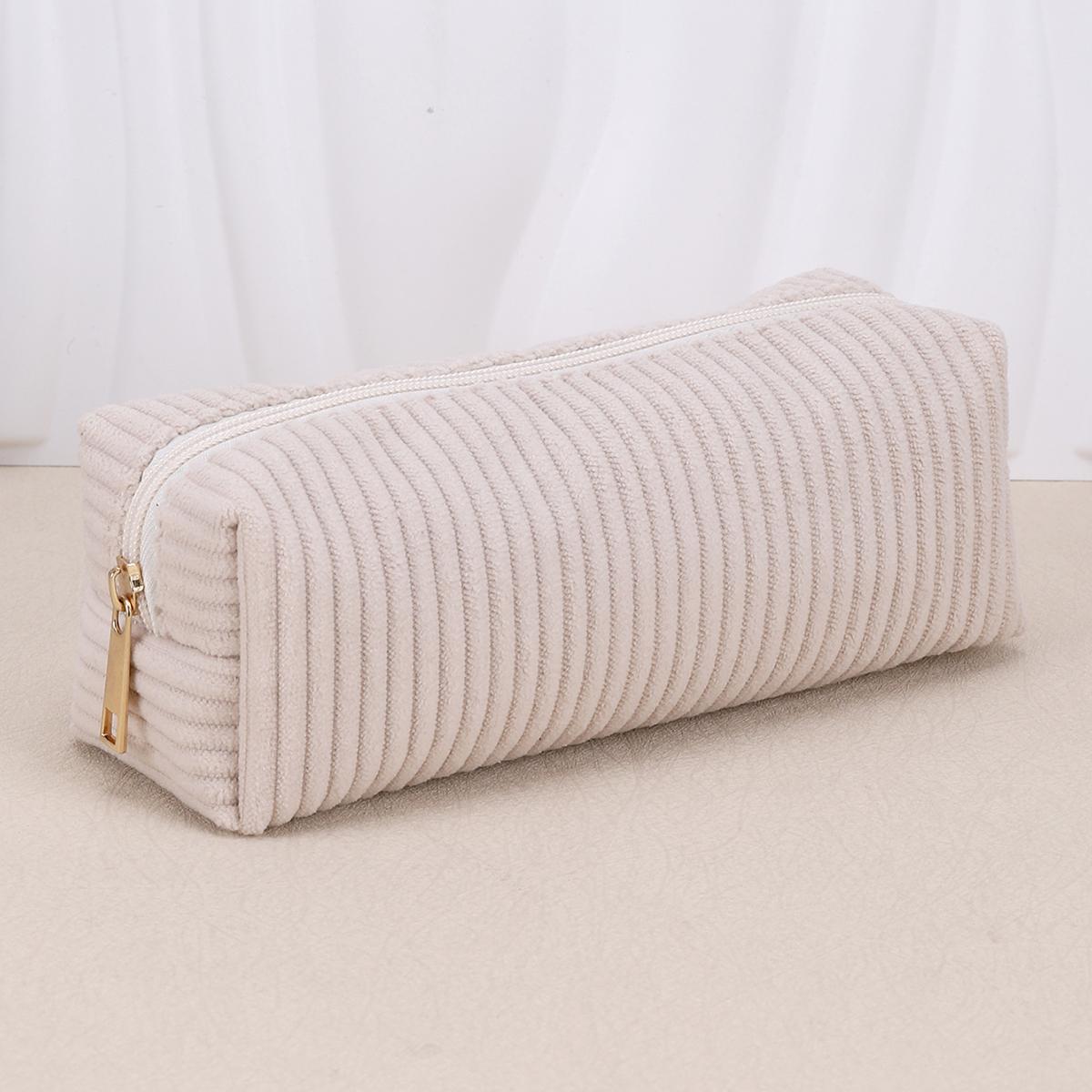 

1pc Corduroy Pencil Case,Simple, Fashionable, Spacious, Suitable For Office, School Stationery, Back To School Supplies,Kawaii білий