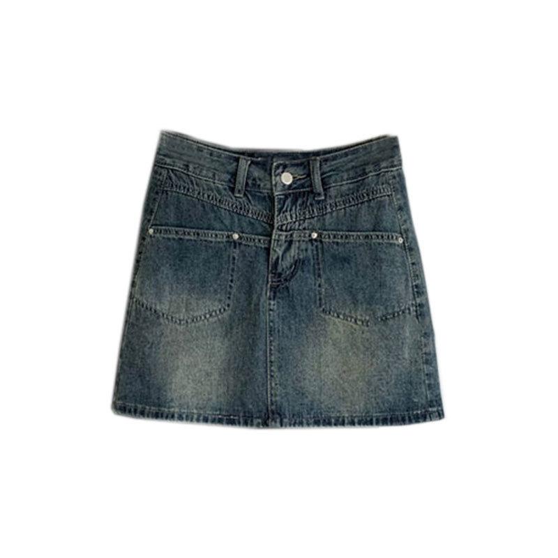Classic Versatile Youthful Half Skirt High Waist Split Pockets Design Sense Package Hip A-line Retro Skirt Ladies Summer Fashion Denim Short Skirt