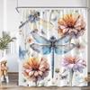 Dragonfly Floral Shower Curtain Insect Flower Wistera Plant Bathroom Decor Modern Polyester Bath Curtain With Hook With Hook