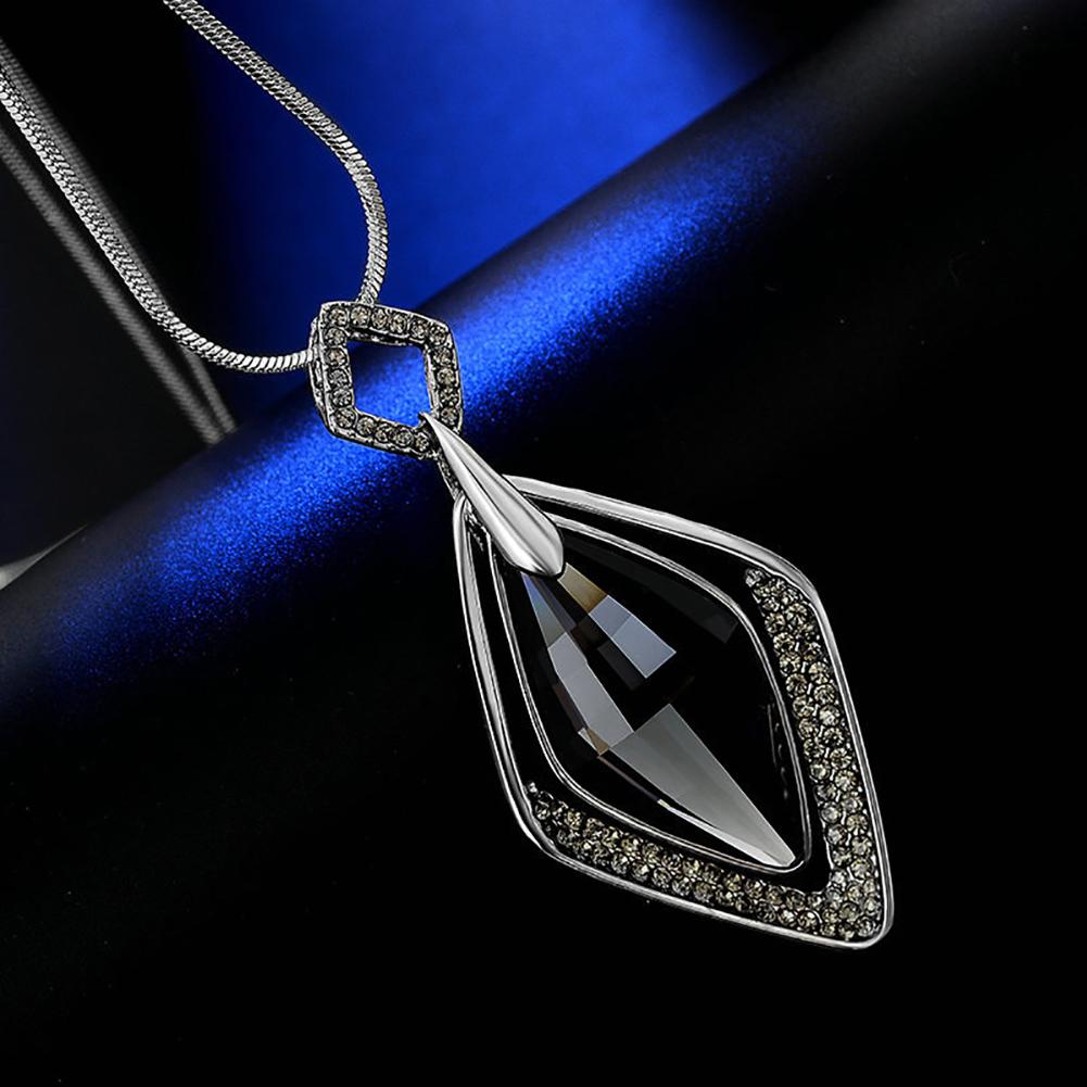 Faux Gemstone Rhinestone Rhombus anheng genser kjede kvinner halskjede