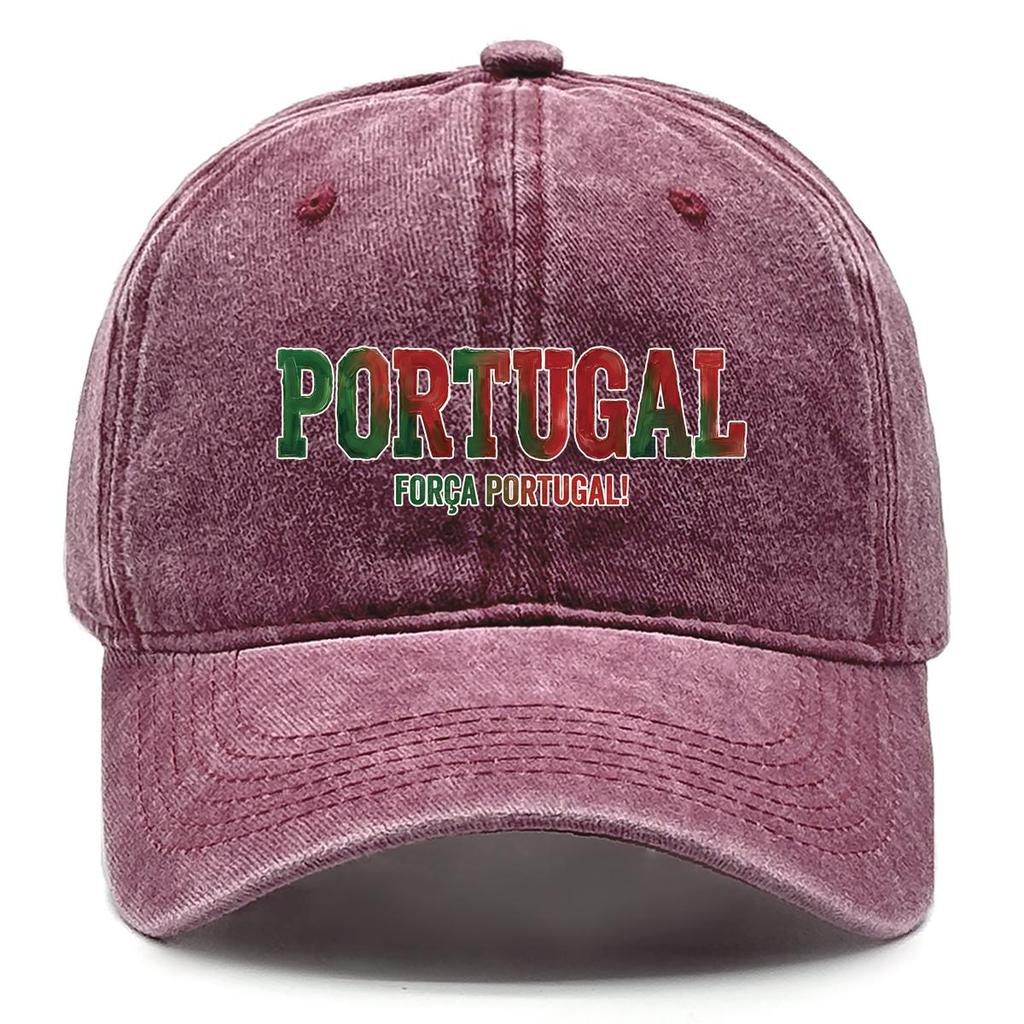 "PORTUGAL" "FORCA PORTUGAL" Flag Printed Baseball Hat , Adjustable Baseball Cap Curved Brim Retro Headwear Distressed Woman's Cap
