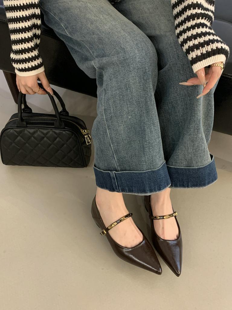 2025 nové podzimní lodičky s špičkou, dámské se skrytým zvýšením výšky o 5 cm, neunavují nohy, francouzské retro Mary Jane malé kožené boty