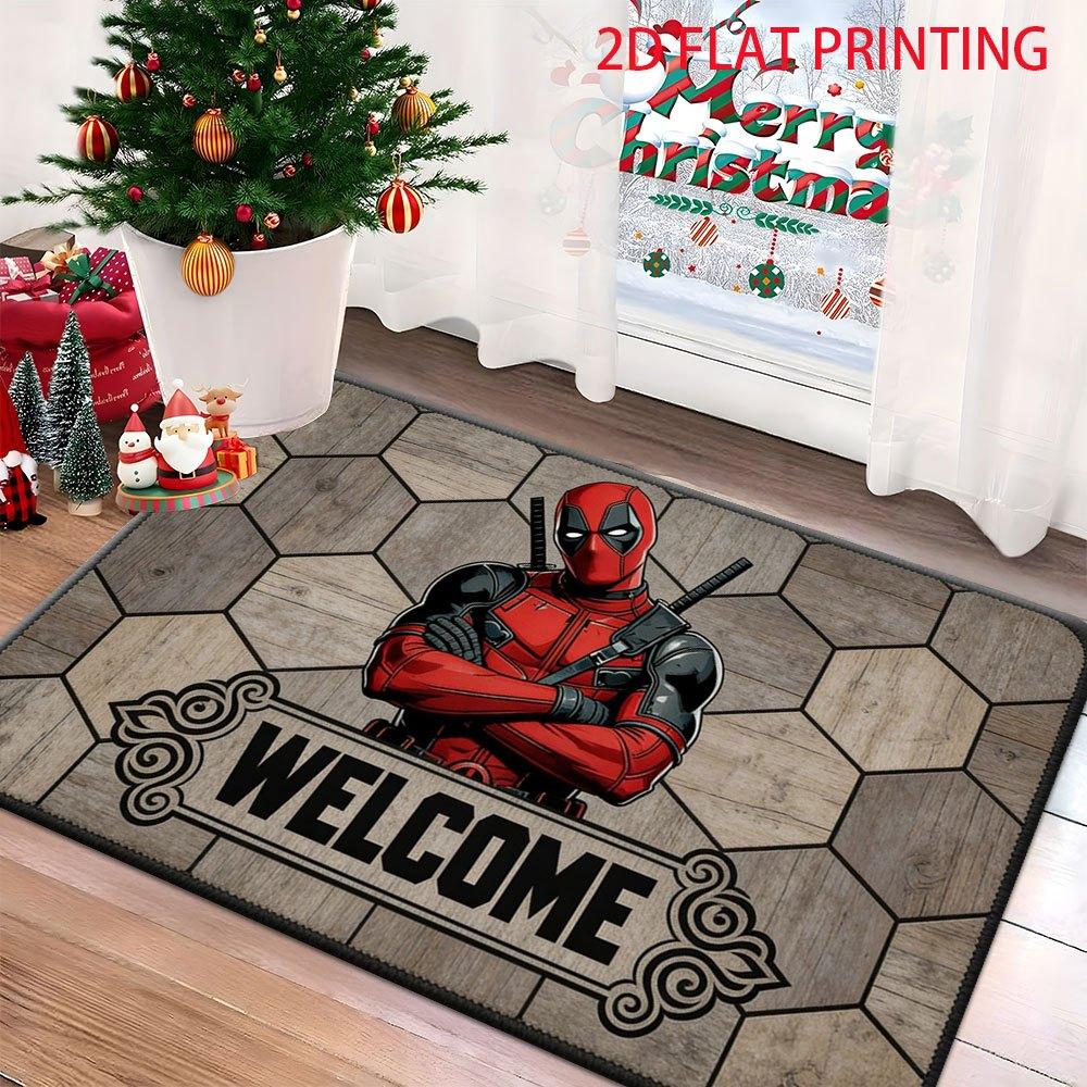 Authorized 1pc Marvel 2D Flat Printed Deadpool Welcome Outdoor Rugs, Suitable for Living Rooms, Bedrooms, Kitchens, Corridors,