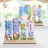 Easters Decors Wood Happy Easters Signs Block Tabletop Ornament Easters Bunnies Centerpieces Dining Room Kitchen Decors