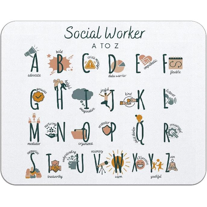 OFlich Social Worker Alphabet Mousepad 9.5×7.9 Inch Non-Slip Rubber Base Square Mouse Pads for Computers Laptop Social Worker Office Home Desk