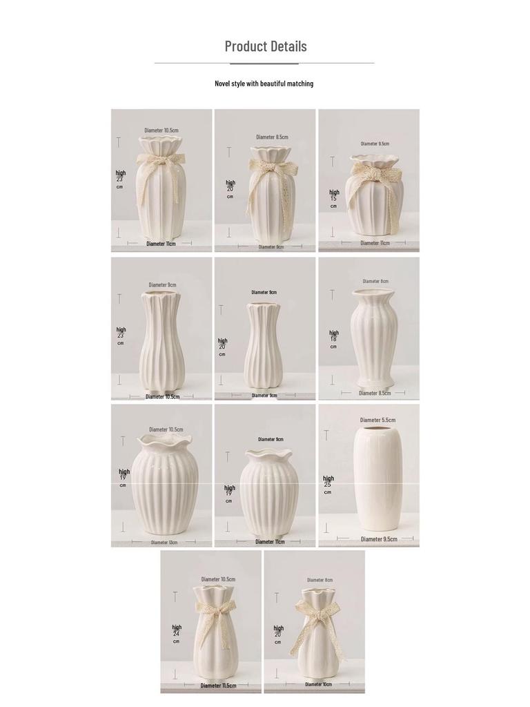 European White Rose Ikebana Vase: Simple Ceramic for Living Room, Dining Table, Dried or Fresh Flowers, and Hydroponic Decor
