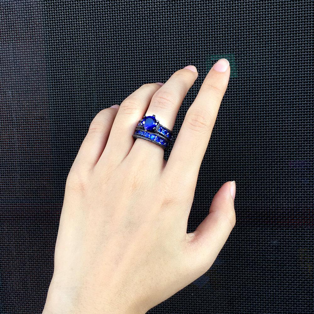 Punk Black Gold Color Rings Set for Men & Women Mystery Blue Crystal AAA+CZ Fashion Jewelry For Party DD031