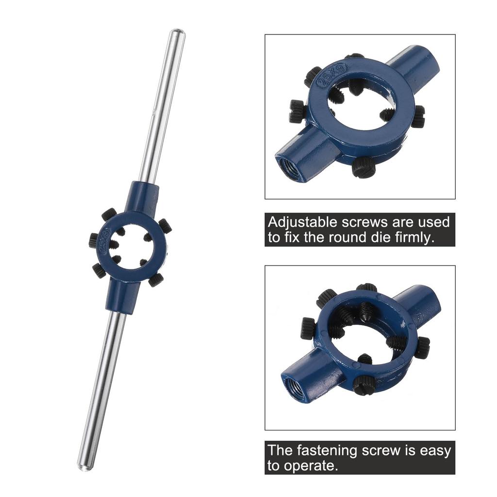 Uxcell Round Die Stock Handle Wrench 25mm Adjustable Threading Die Wrench Handle Holder for Bolt Thread Bar Type Tool Metric Outer Diameter (0.98")