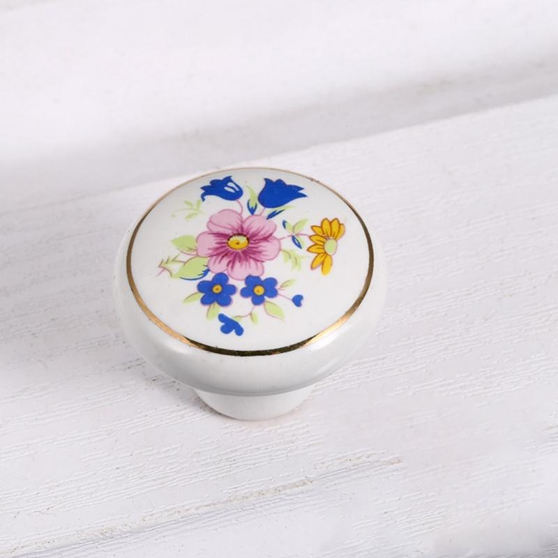 8Pcs Ceramics Single Hole Round Knob European Orchids Furniture Drawer Knob For Cabinet Drawer Closet Dresser