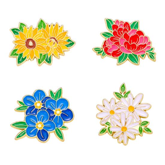 Brooch Pin Vibrant Color Peony Flower Leaves Shape Badge Clothing Decoration Sweaters Hats Bags Accessory