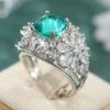 Gorgeous Elegant Green Synthetic Zircon Flower Ring Suitable For Women Parties Banquets Wedding Vintage Temperament Jewelry