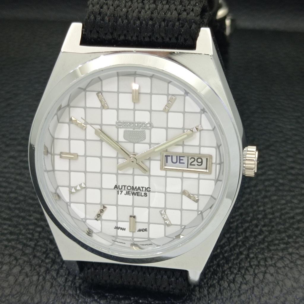 REFURBISHED SEIKO 5 AUTOMATIC MENS WATCH JAPAN MADE WHITE DIAL CUSTOM A440063-2 QV90-a440063
