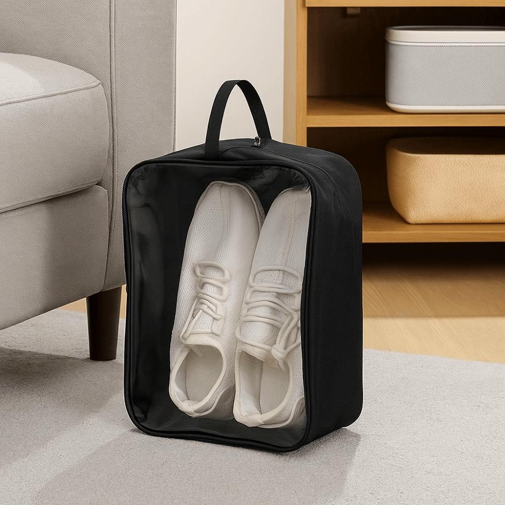 2Pcs Portable Oxford Cloth Shoe Storage Bag Waterproof Dustproof Shoe Carrier Bags with Handle Transparent Sports Shoe Bag Boots