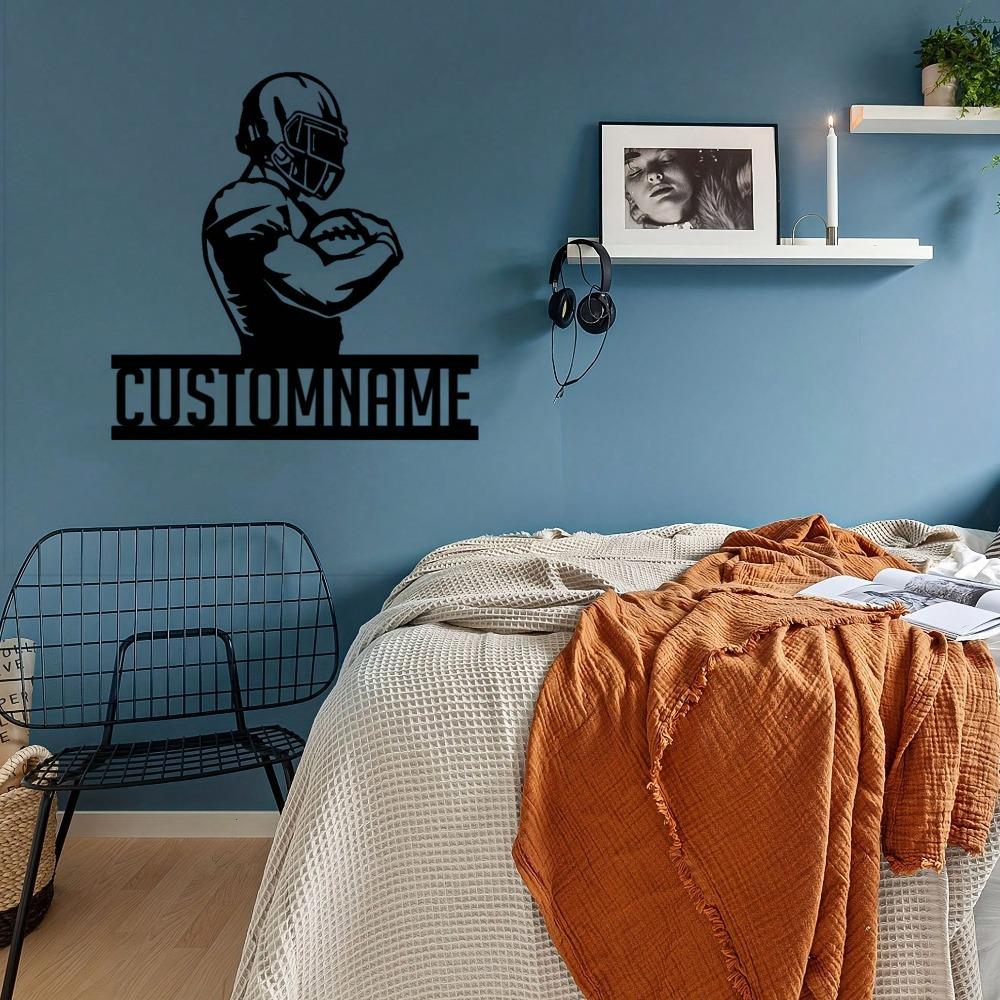 Custom Metal Football Nameplate, Black Iron Silhouette Wall Art, Matte Finish Home Decor for Living Room Door