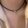 Black Spinel Pearl Clavicle Necklace: Simple Retro Beaded Choker, Light Luxury Niche Accessory for Women