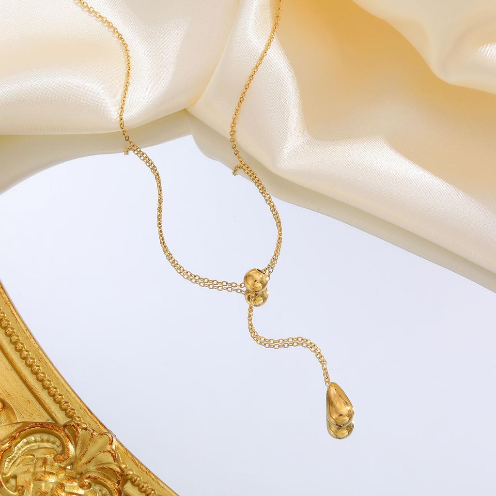 Minimalist Water Drop Y-shaped Necklace for Women,Flat Rolo Chain Stainless Steel Necklaces,Fashion Mother's Day Gifts