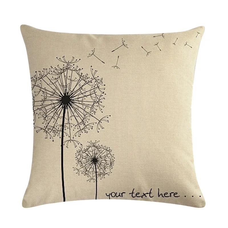 Dandelion Linen Pillowcase Sofa Car Waist Cushion Cover Home Soft Room Gift Printed On One Side 45*45Cm