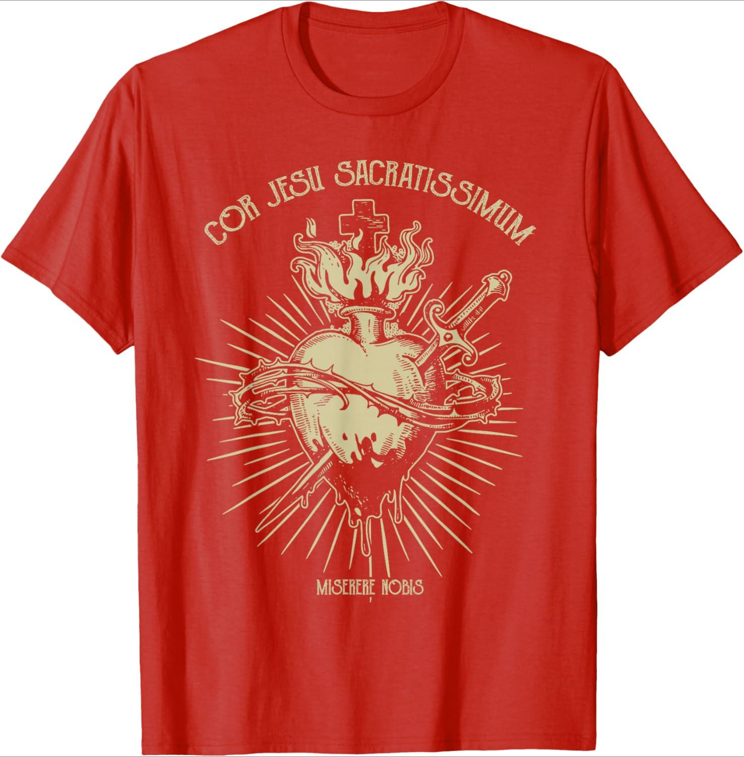 Sacred Heart Of Jesus Christian Catholic Devotion design100 cotton summer short sleeve Oneck casual printed mens Tshirt S