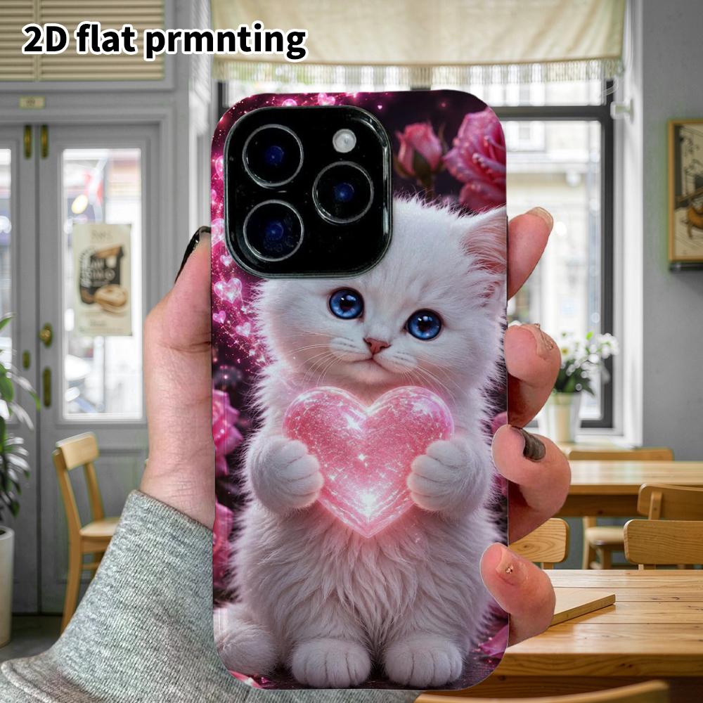 Phone Case: 2D Flat Design Suitable for iPhone 18, 17, 16, 15, 14, 13 Pro Film Protective Case, Couple Style, White Kitten, Christmas and Halloween Gi